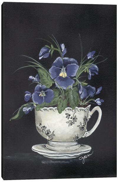 Tea Cup Violets Canvas Art Print - Violets
