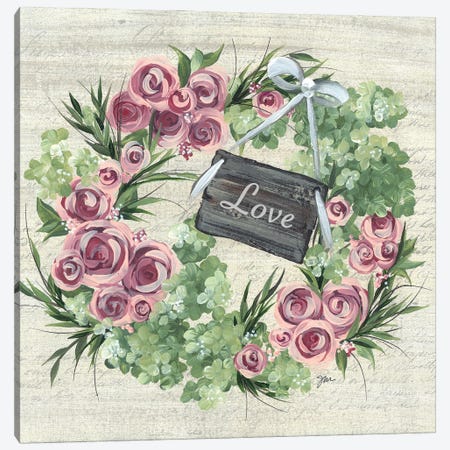 Hydrangea Wreath Green & Pink Canvas Print #NRS23} by Julie Norkus Canvas Print