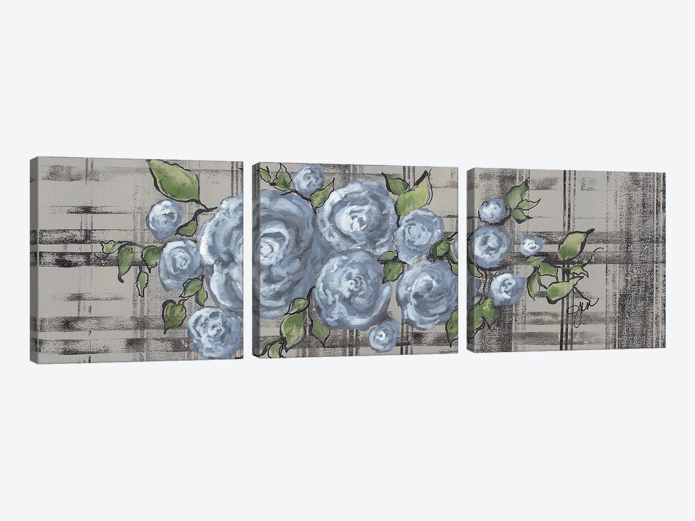 Blue Rose On Plaid 3-piece Canvas Print