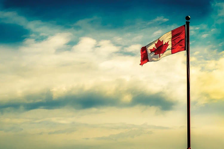 Canadian Flag Over Dramatic Sky