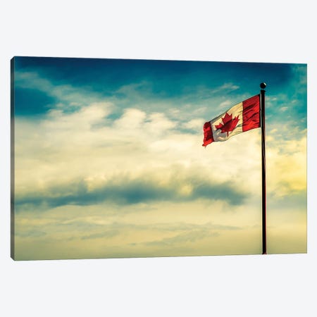 Canadian Flag Over Dramatic Sky Canvas Print #NRV168} by Nik Rave Canvas Print