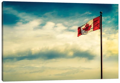 Canadian Flag Over Dramatic Sky Canvas Art Print - International Flag Art