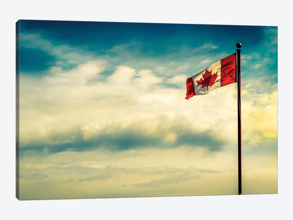 Canadian Flag Over Dramatic Sky by Nik Rave 1-piece Art Print