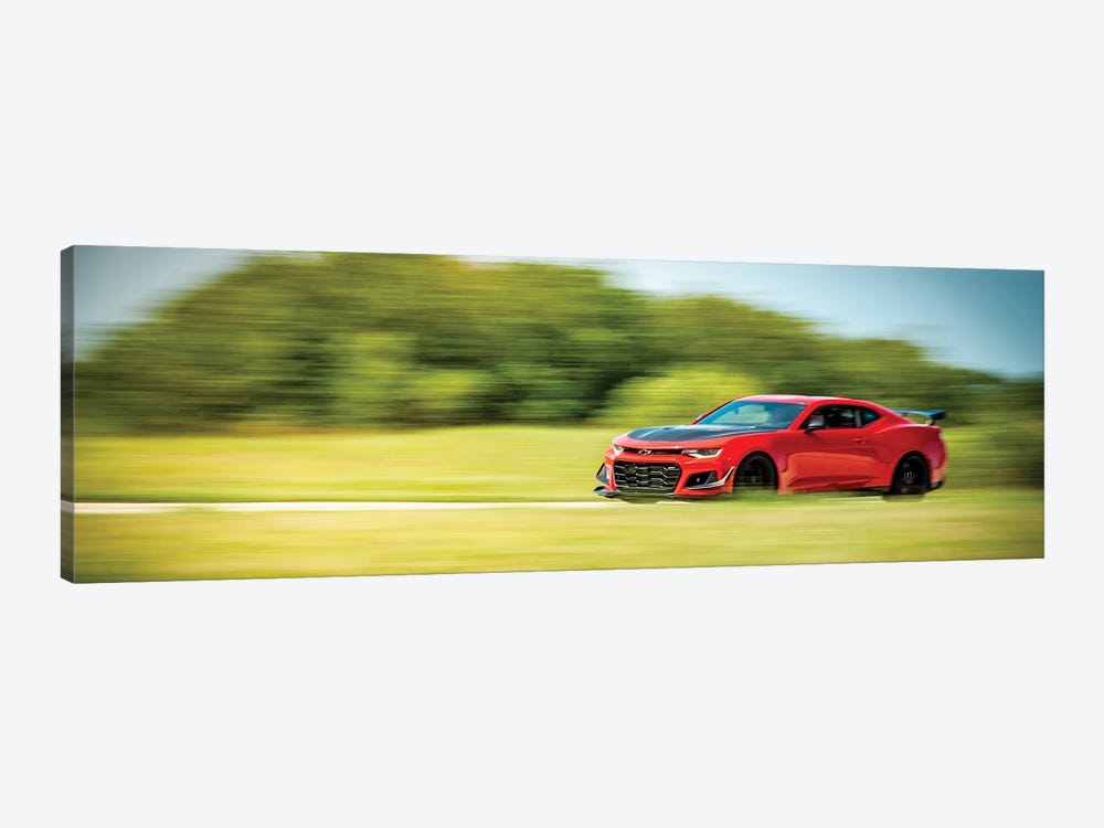 Red Chevrolet Camaro In Motion by Nik Rave 1-piece Canvas Wall Art
