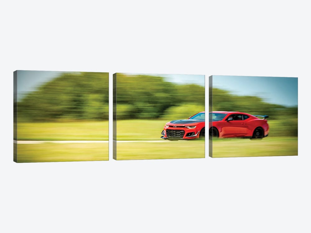 Red Chevrolet Camaro In Motion by Nik Rave 3-piece Canvas Artwork