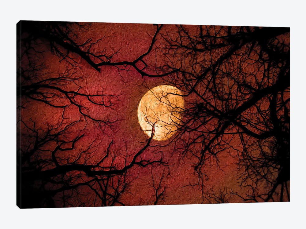 Red Moon Midnight Sun Painting by Nik Rave 1-piece Canvas Print