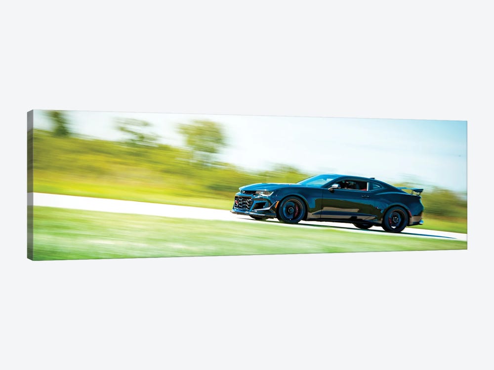 Blue Chevrolet Camaro In Motion by Nik Rave 1-piece Canvas Print