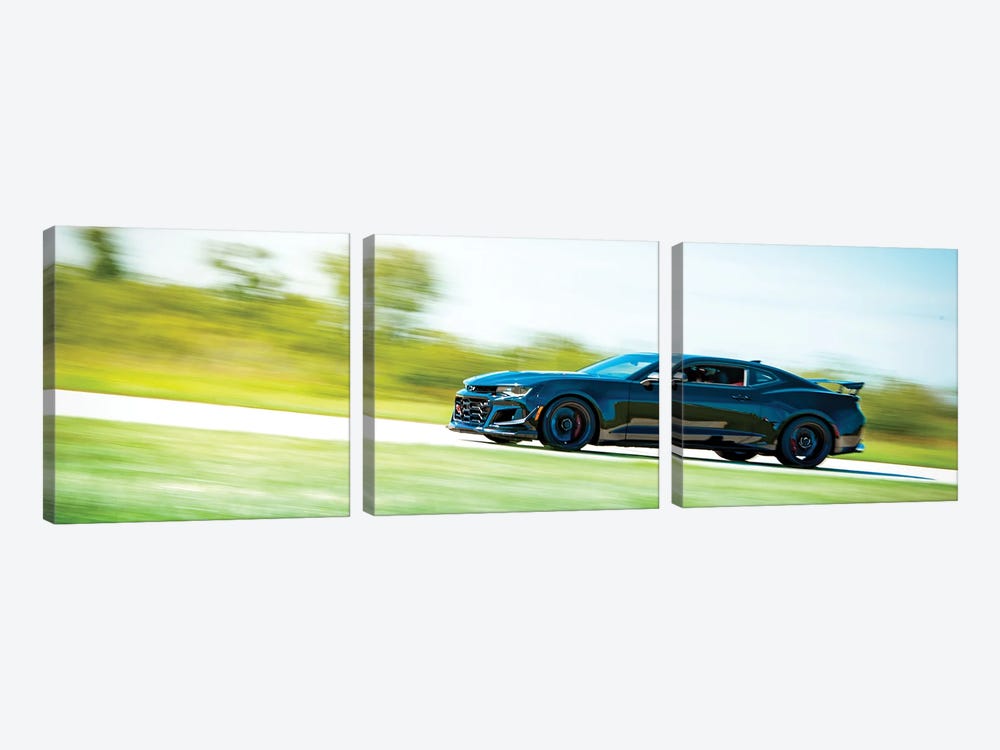 Blue Chevrolet Camaro In Motion by Nik Rave 3-piece Art Print
