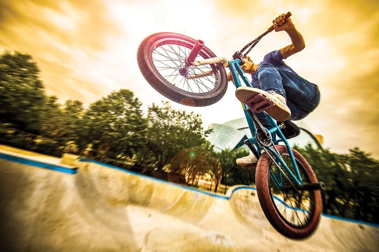 Bmx Bike In A Flight On The Ramp Up Close Going Up