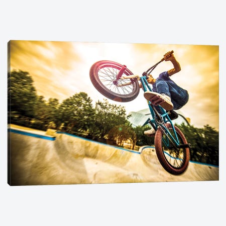 Bmx Bike In A Flight On The Ramp Up Close Going Up Canvas Print #NRV216} by Nik Rave Canvas Art