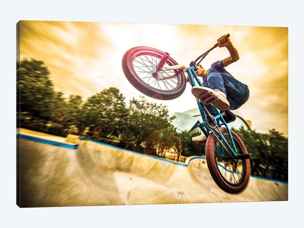 Bmx Bike In A Flight On The Ramp Up Close Going Up by Nik Rave 1-piece Canvas Artwork