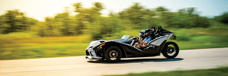 Polaris Slingshot On The Track In Motion Color Black