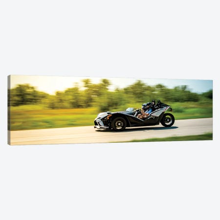 Polaris Slingshot On The Track In Motion Color Black Canvas Print #NRV218} by Nik Rave Art Print