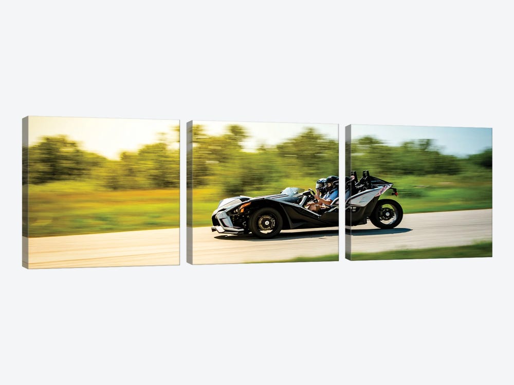 Polaris Slingshot On The Track In Motion Color Black by Nik Rave 3-piece Canvas Wall Art