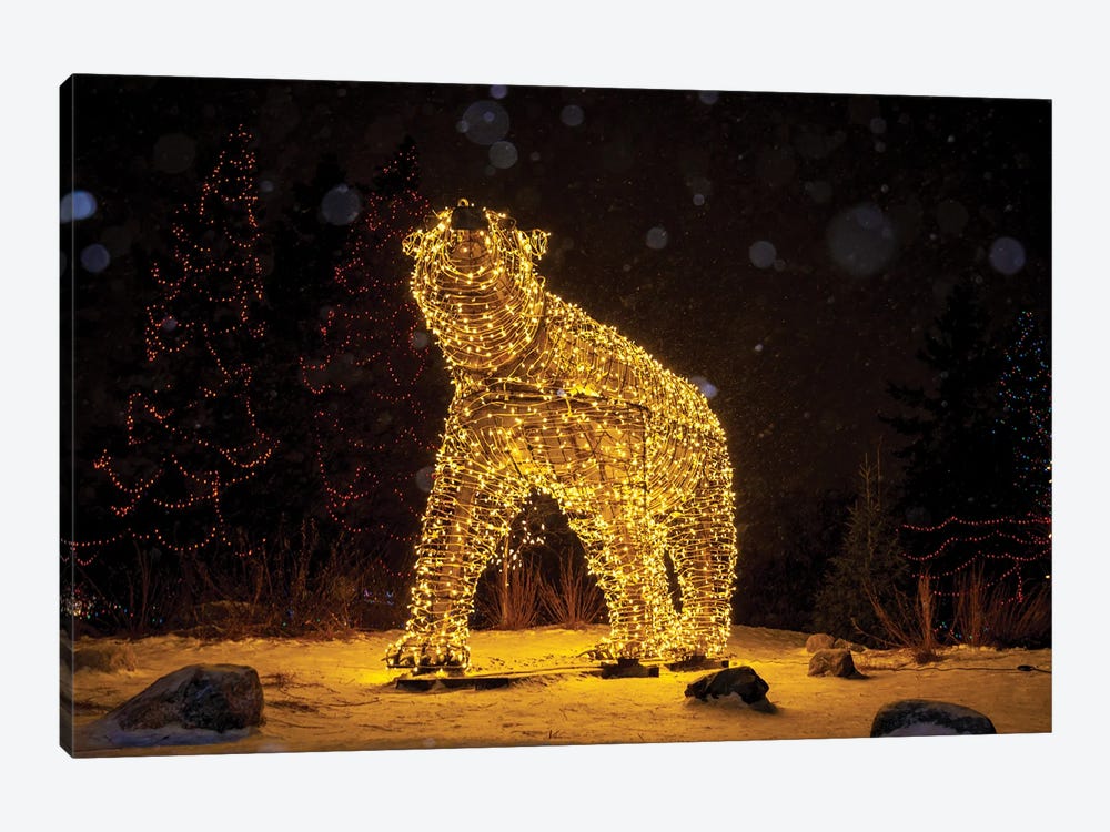 Polar Bear Christmas Lights by Nik Rave 1-piece Canvas Artwork