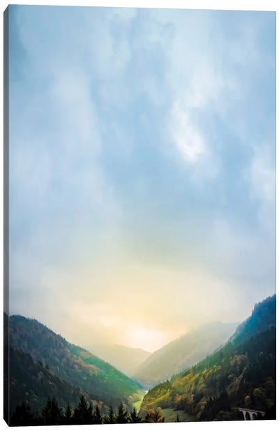 Black Forest Landscape Sunny Valley Germany Painting Canvas Art Print - Nik Rave