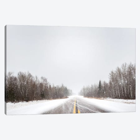 Empty Highway At Blizzard Canvas Print #NRV337} by Nik Rave Art Print