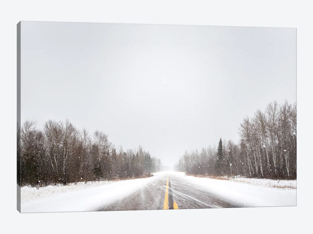 Empty Highway At Blizzard by Nik Rave 1-piece Canvas Wall Art