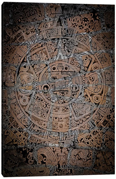 Aztec Wind God Black Canvas Art Print - Nik Rave