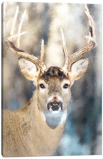 Buck Deer Painting Portrait On Sun Canvas Art Print - Nik Rave