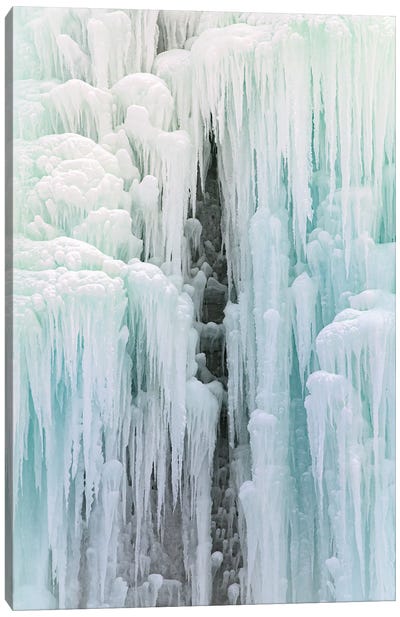 Cave In Frozen Waterfall Canvas Art Print - Ice & Snow Close-Up Art