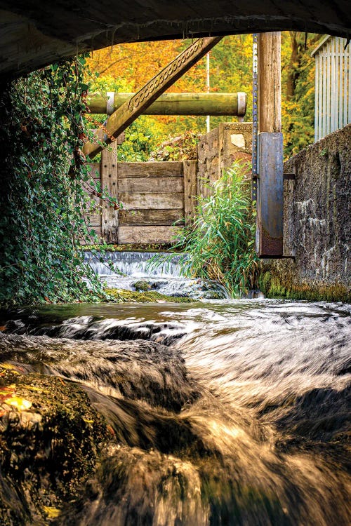 Small Waterfall River Under The Bridge