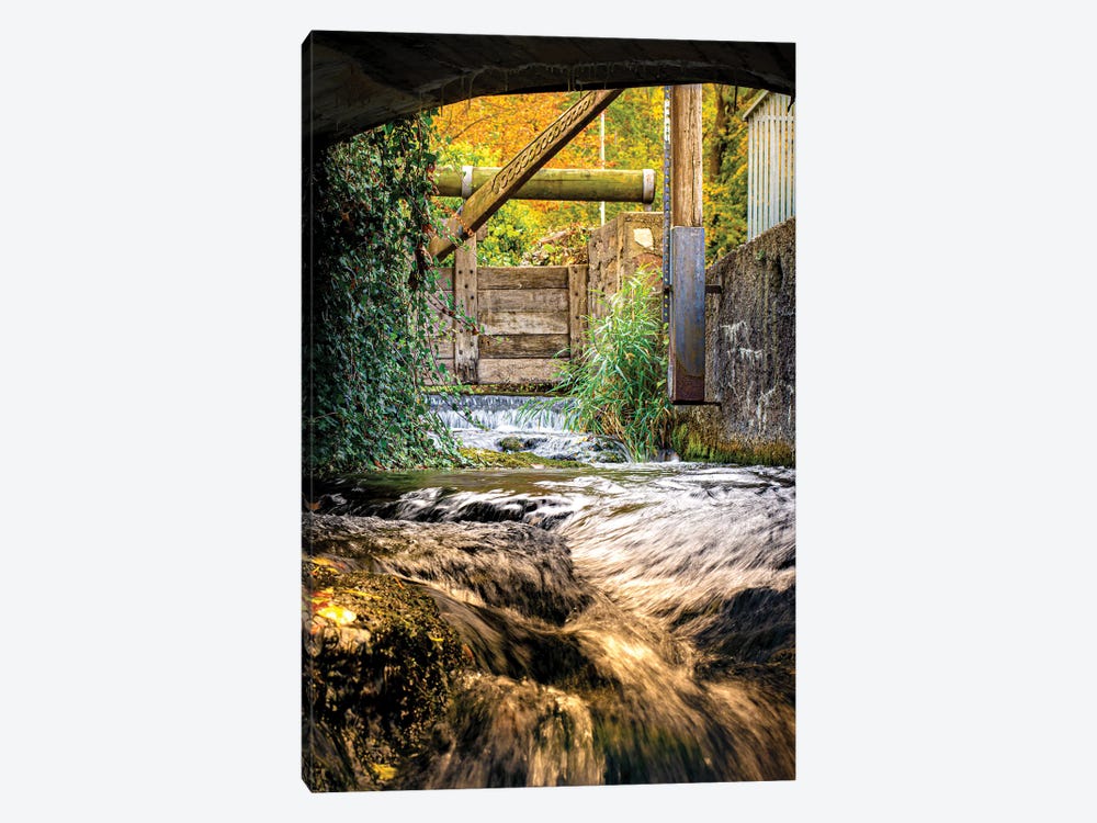 Small Waterfall River Under The Bridge by Nik Rave 1-piece Canvas Wall Art