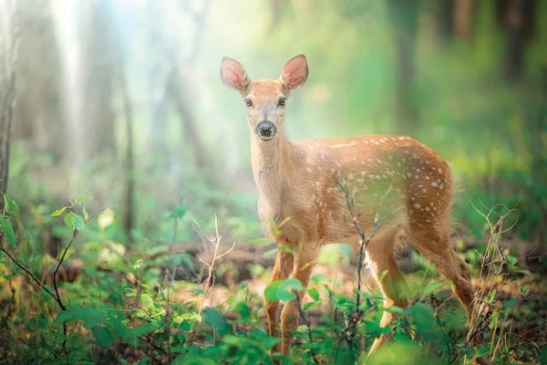 Nik Rave: Fawn Deer In A Morning Light Beams by Nik Rave