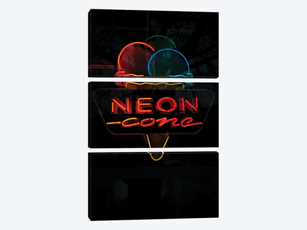 Neon Sign Of An Ice Cream Cone by Nik Rave 3-piece Canvas Wall Art