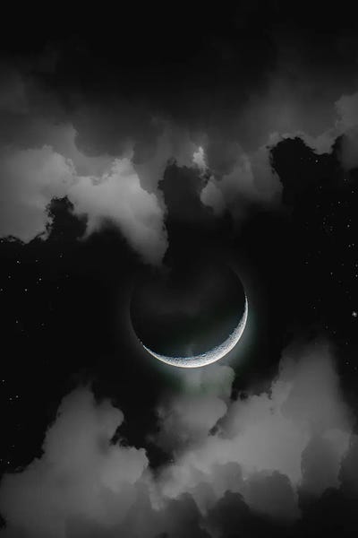 Nik Rave: Moon Crescent Starry Night by Nik Rave