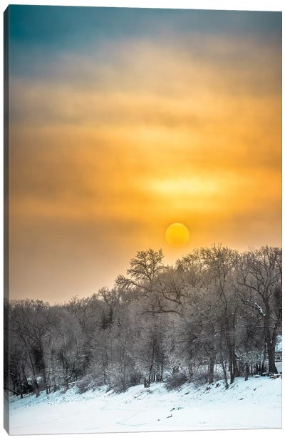 Sunrise Over Frozen River Canvas Art Print - Nik Rave