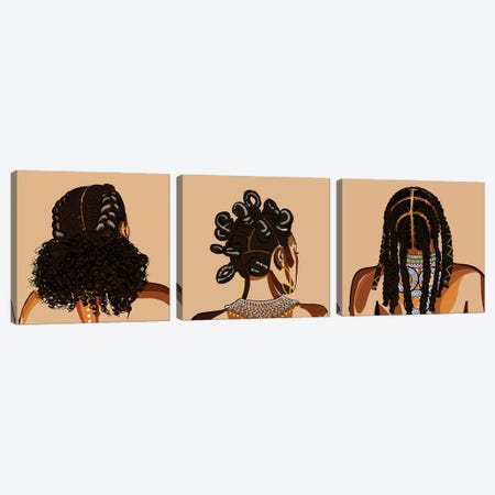 Black Hair Story Triptych Canvas Print Set #NRX3HSET001} by NoelleRx Art Print