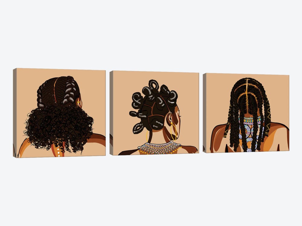 Black Hair Story Triptych by NoelleRx 3-piece Canvas Art Print