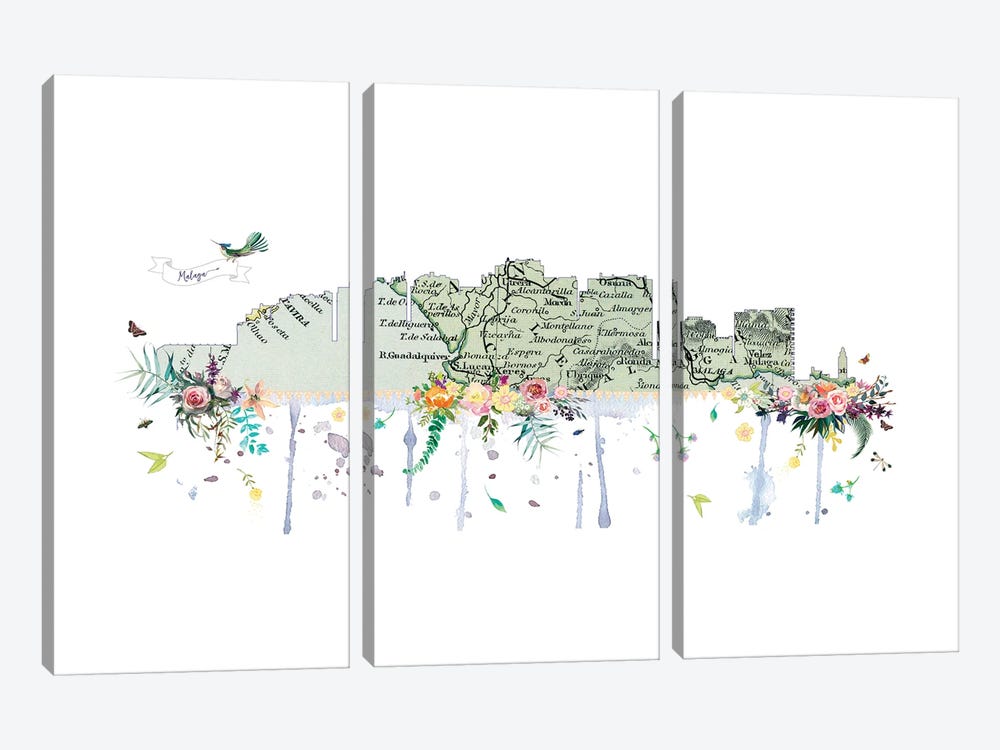 Malaga Collage Skyline by Natalie Ryan 3-piece Canvas Artwork