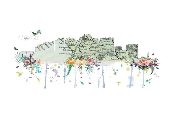 Natalie Ryan: Malaga Collage Skyline by Natalie Ryan