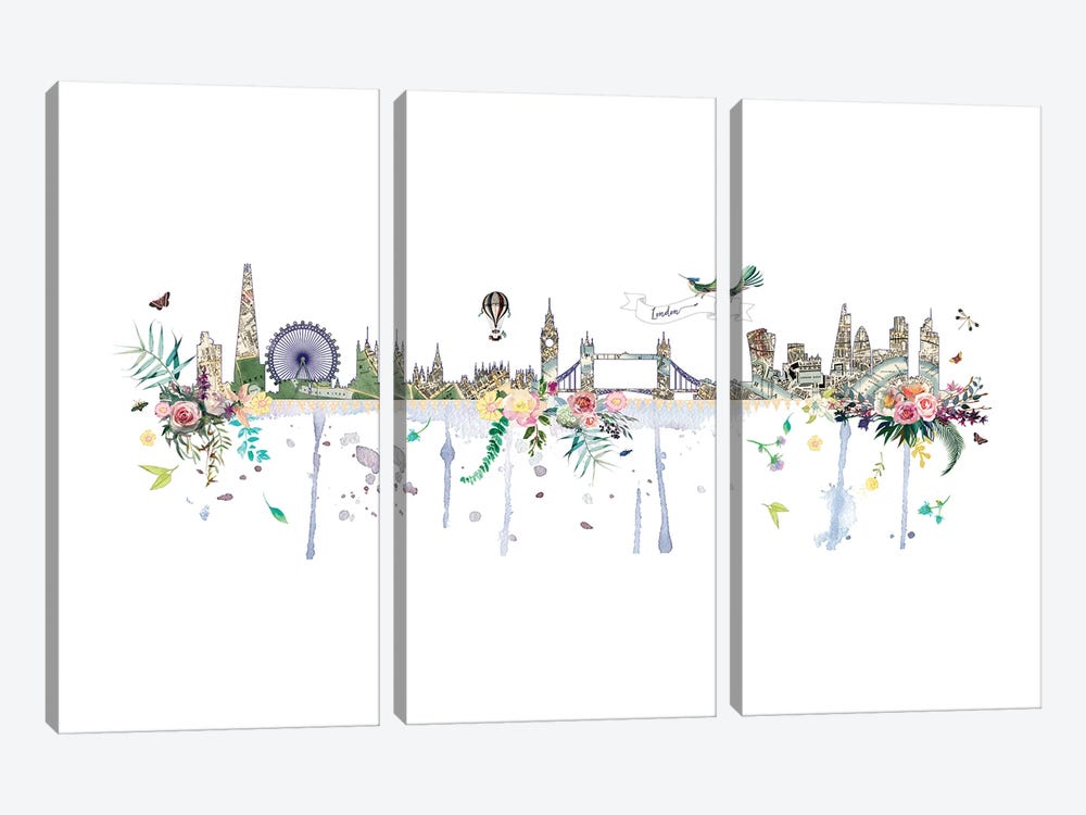 London Collage Skyline by Natalie Ryan 3-piece Canvas Art
