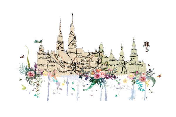 Natalie Ryan: Hamburg Collage Skyline by Natalie Ryan