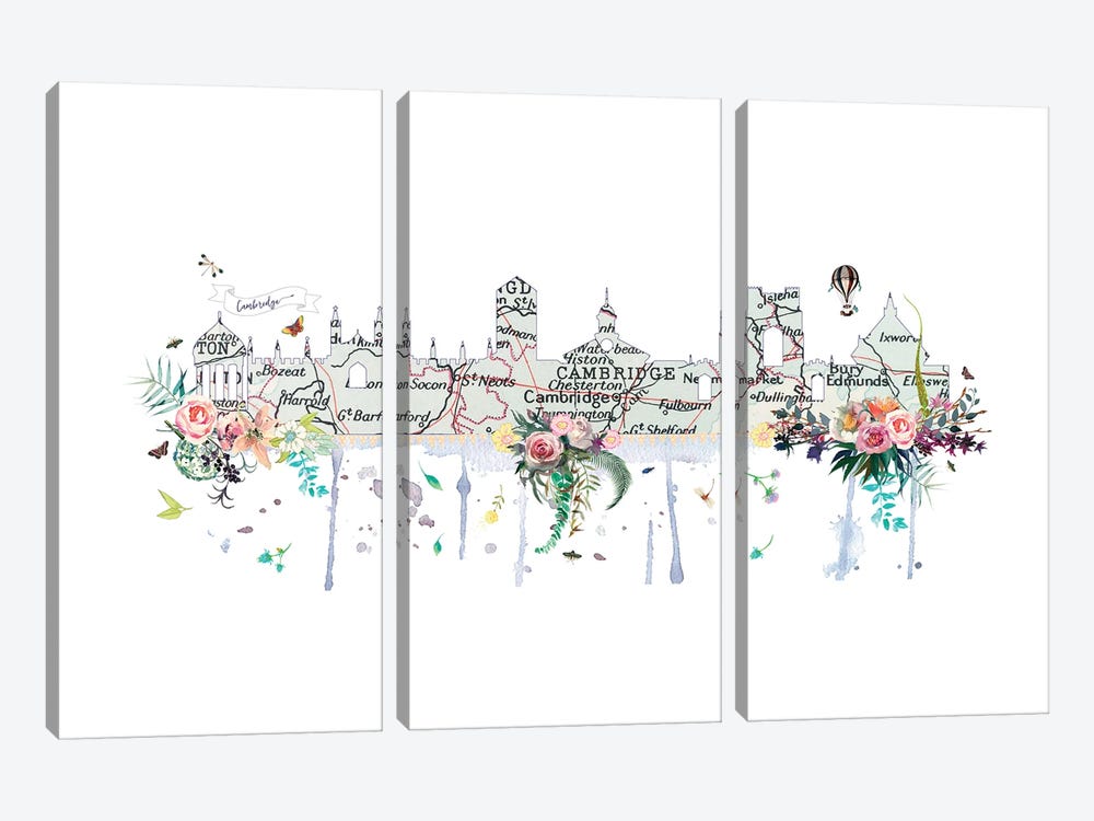 Cambridge Collage Skyline by Natalie Ryan 3-piece Canvas Art