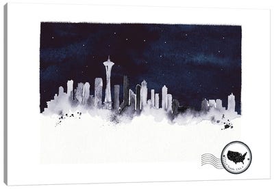 Seattle At Night Skyline Canvas Art Print - Washington Art