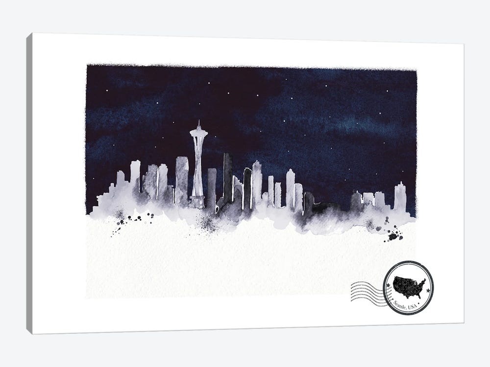 Seattle At Night Skyline by Natalie Ryan 1-piece Canvas Wall Art