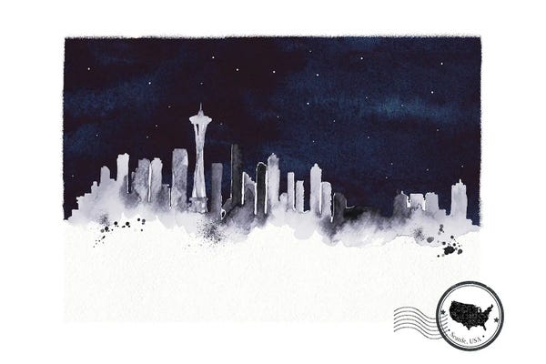 Seattle: Seattle At Night Skyline by Natalie Ryan