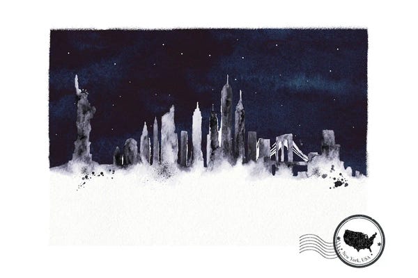 Natalie Ryan: New York At Night Skyline by Natalie Ryan