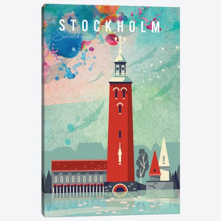 Stockholm Travel Poster Canvas Print #NRY12} by Natalie Ryan Canvas Wall Art