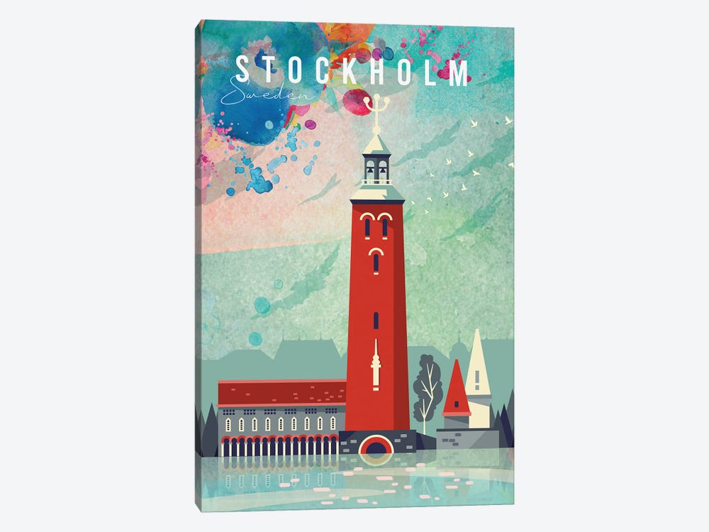 Stockholm Travel Poster by Natalie Ryan 1-piece Canvas Print