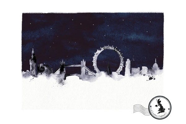 London Skylines: London At Night Skyline by Natalie Ryan
