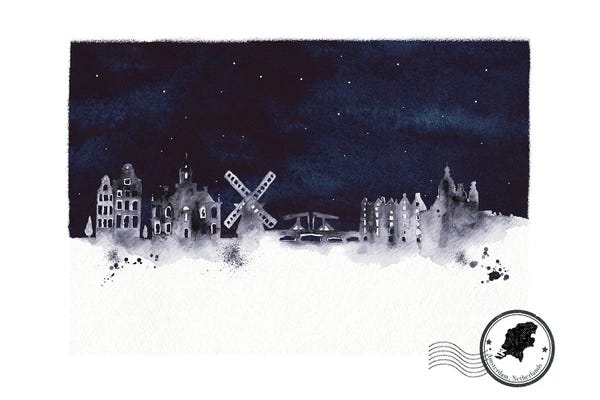 Natalie Ryan: Amsterdam At Night Skyline by Natalie Ryan