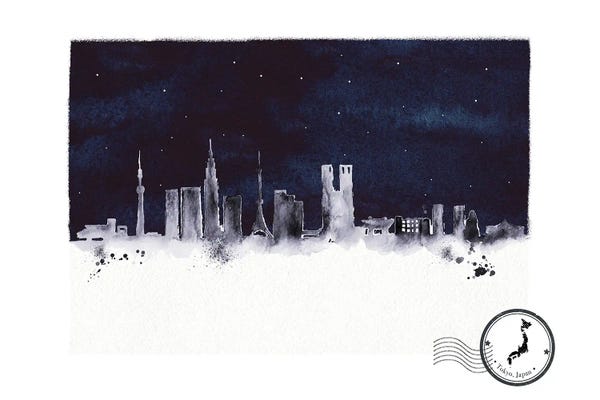 Natalie Ryan: Tokyo At Night Skyline by Natalie Ryan