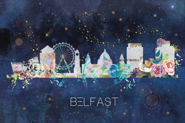 Natalie Ryan: Belfast Watercolour Skyline by Natalie Ryan