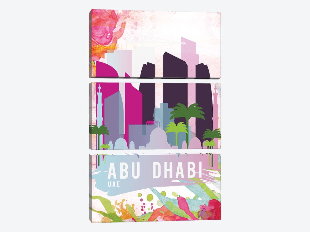 Abu Dhabi Travel Poster by Natalie Ryan 3-piece Canvas Wall Art