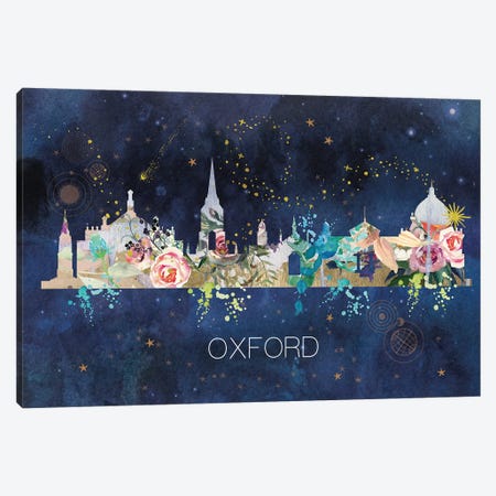 Oxford Watercolor Skyline Canvas Print #NRY152} by Natalie Ryan Canvas Wall Art